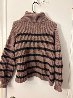Line & Dot Mauve and Black Striped Turtleneck Sweater